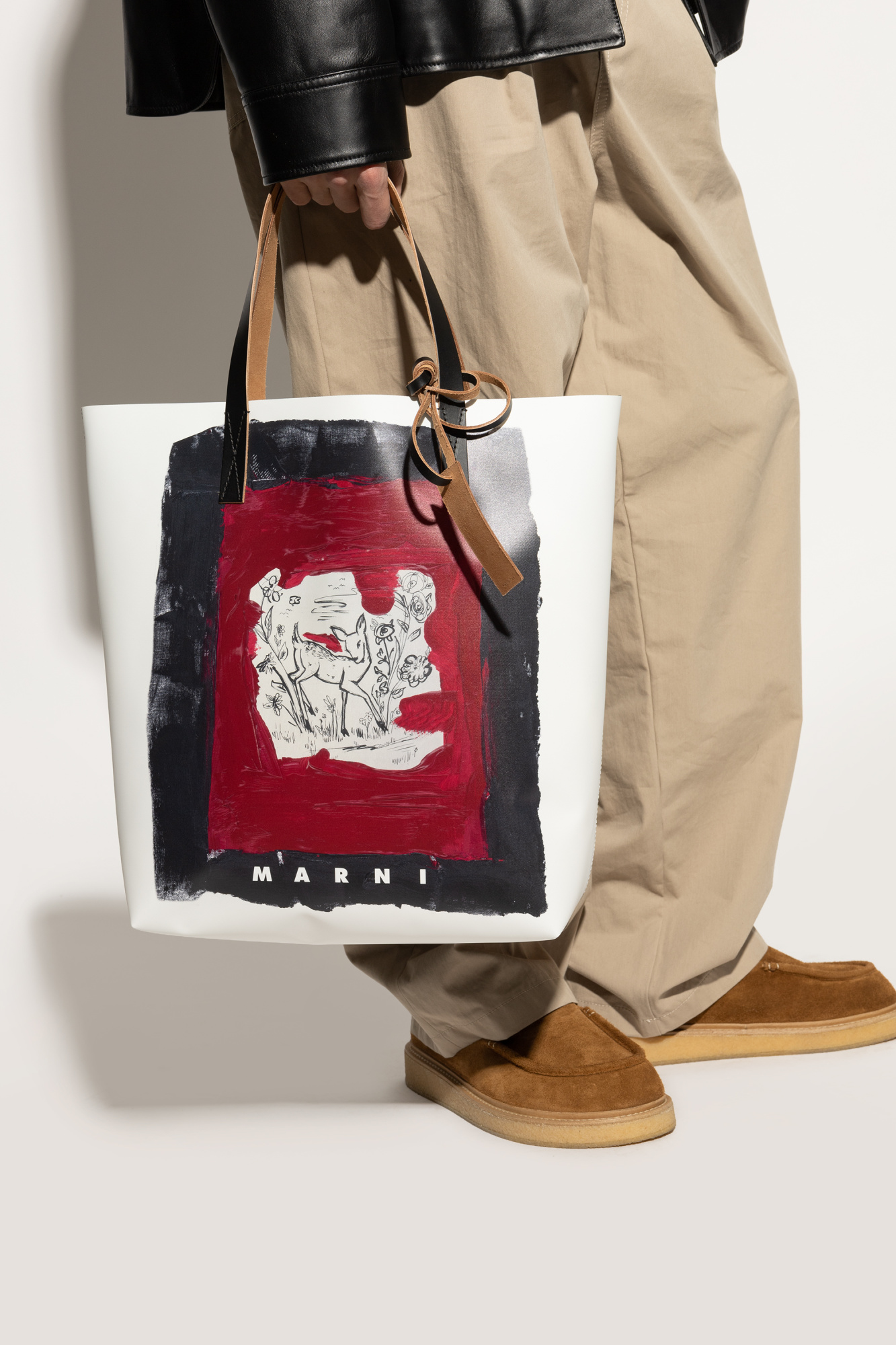 【MARNI】25SS Logo Two-Tone Tote Bag Marni Logo-Print Two-Tone Tote Bag - Red | Editorialist